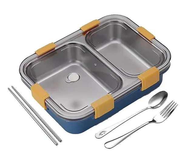 2_Compartment_Sealed_Leakage_Proof_Stainless_Steel_Lunch_Box_with_Fork,Chopstick_&_Spoon_Lid_Office_Food_Container_|_for_School_Kids_and_Adults,_750ml_(2_Compartment,_Blue)