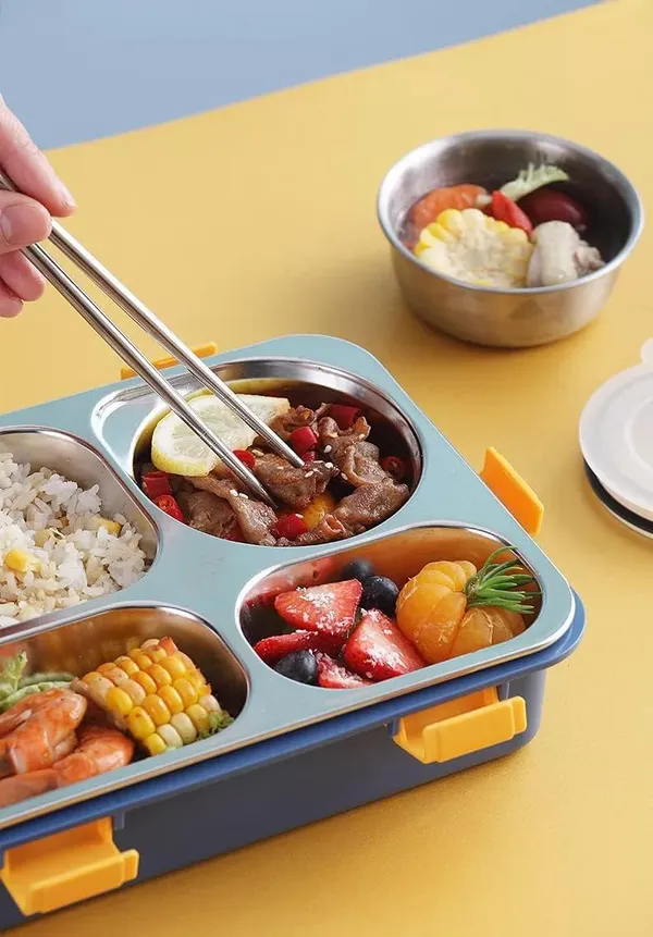 4_Compartment_Sealed_Leakage_Proof_Stainless_Steel_Lunch_Box_with_Fork,Chopstick_&_Spoon_Lid_Office_Food_Container(1250ml_)_|_for_School_Kids_and_Adults