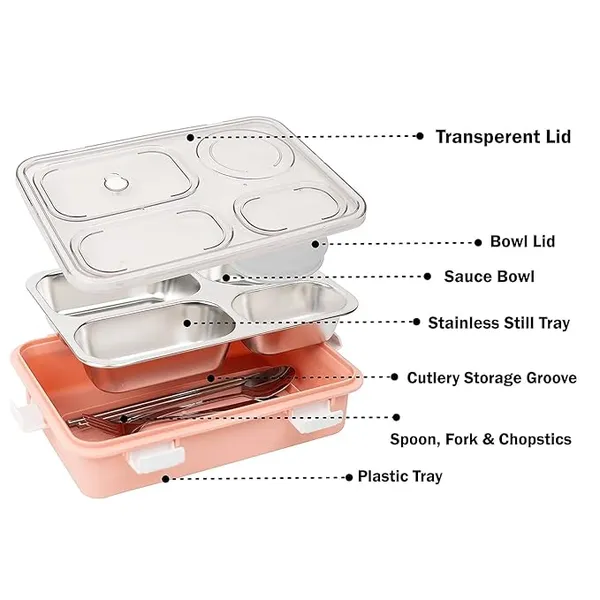 4_Compartment_Sealed_Leakage_Proof_Stainless_Steel_Lunch_Box_with_Fork,Chopstick_&_Spoon_Lid_|_Office_Food_Container_4_Compartment_for_School_Kids_and_Adults,_1250ml_(4_Compartment,_Pink)