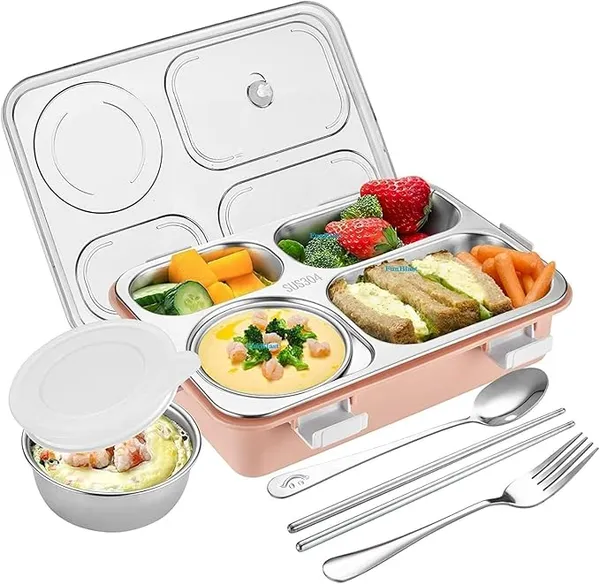 4_Compartment_Sealed_Leakage_Proof_Stainless_Steel_Lunch_Box_with_Fork,Chopstick_&_Spoon_Lid_|_Office_Food_Container_4_Compartment_for_School_Kids_and_Adults,_1250ml_(4_Compartment,_Pink)