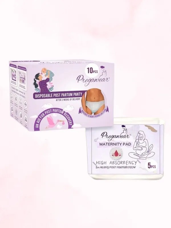 Pack_of_10+5__Pregawear_Post_Partum_Panty_&_Maternity_Pad_Combo_for_Women|Heavy_Flow|After Delivery
