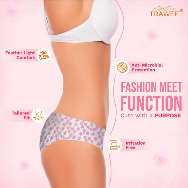 Trawee_Women_Disposable_Panties|_Print_Pop_Travel_Underwear_|_Rash-Free,_Breathable,_Antibacterial,_Antifungal|_Prevents_UTI|_Perfect_for_Daily_Use,_Trips,_Trekking_&_Vacations| No Laundry