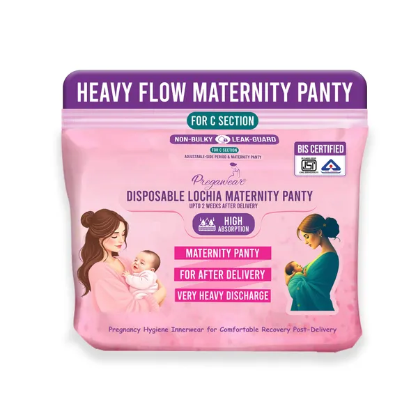 Pregawear_Lochia_Maternity_C_Section_Panty|Heavy_Flow_Postpartum|_Also_for_Normal_DeliveryIDisposable_Period_Panties|Rash_Free|Leak_Proof_Pads_After_Delivery|Overnight_Protection|Toxic_Free_5_pc