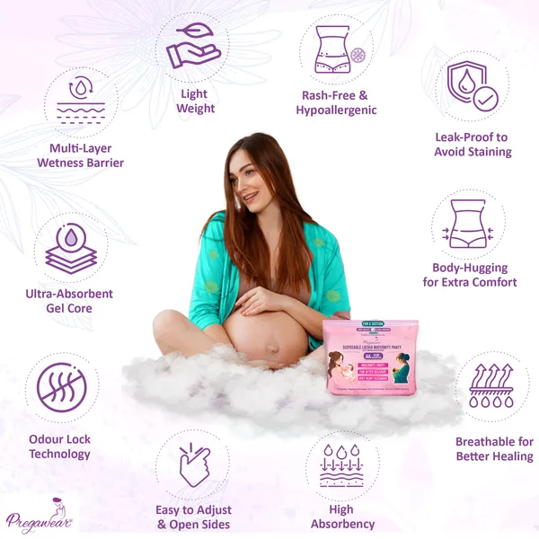 Pregawear_Lochia_Maternity_C_Section_Panty|Heavy_Flow_Postpartum|_Also_for_Normal_DeliveryIDisposable_Period_Panties|Rash_Free|Leak_Proof_Pads_After_Delivery|Overnight_Protection|Toxic_Free_5_pc