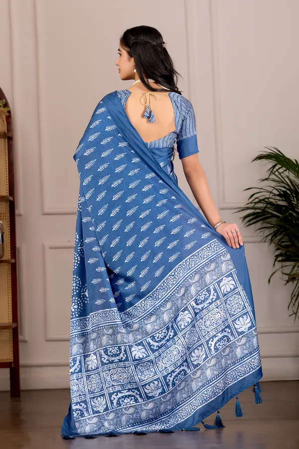 Aqua_Blue_&_White_Ethnic_Floral_Motifs_Malai_Silk_Saree_with_Digital_Print_Blouse