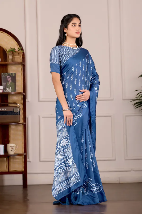 Aqua_Blue_&_White_Ethnic_Floral_Motifs_Malai_Silk_Saree_with_Digital_Print_Blouse