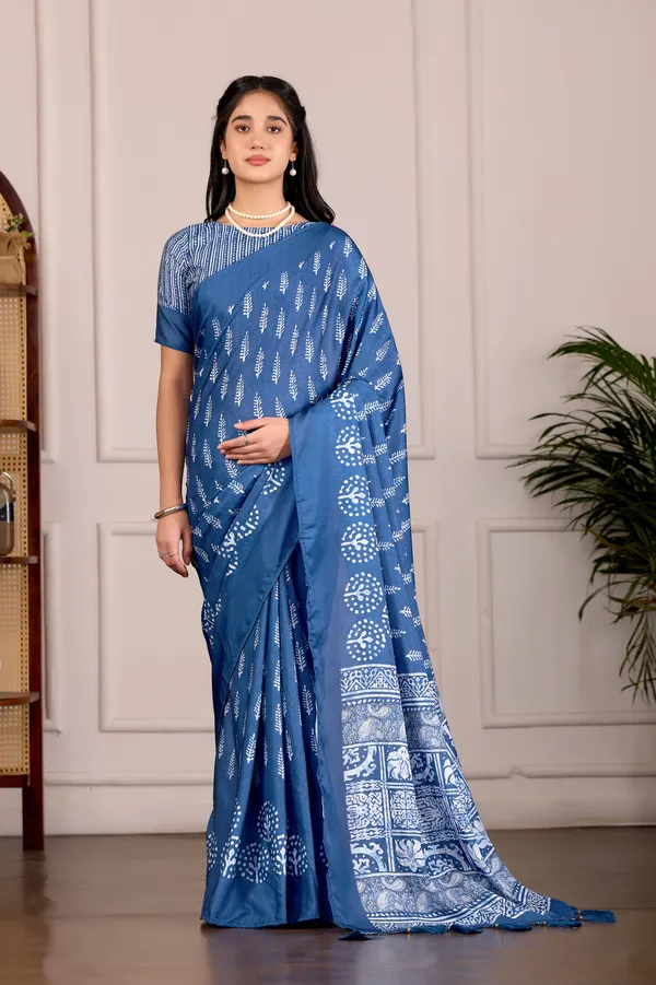 Aqua_Blue_&_White_Ethnic_Floral_Motifs_Malai_Silk_Saree_with_Digital_Print_Blouse