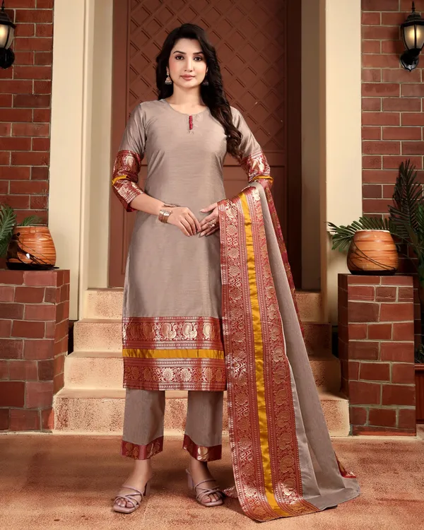 GREY_KANCHI_COTTON_KURTA_PANT_SET_WITH_DUPATTA