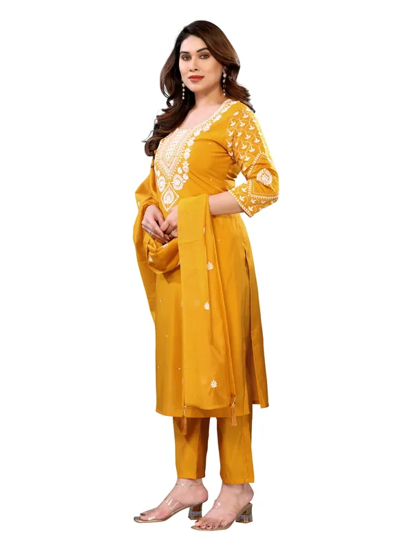 YELLOW_CHANDERI_COTTON_KURTA_PANT_AND_DUPATTA_SET