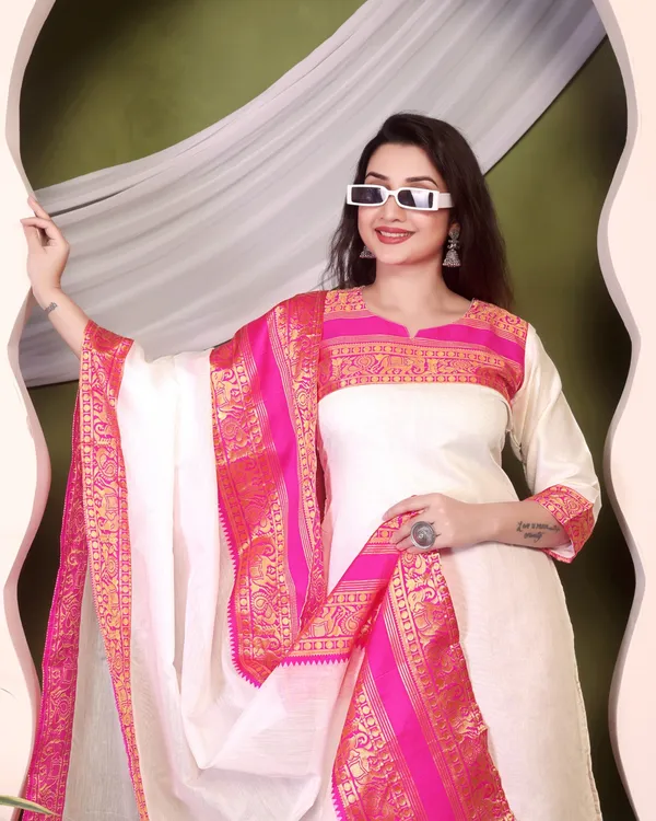 White_Kurta_&_Pant_Set_with_Dupatta