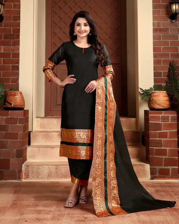 BLACK_KANCHI_COTTON_KURTA_PANT_AND_DUPATTA_SET