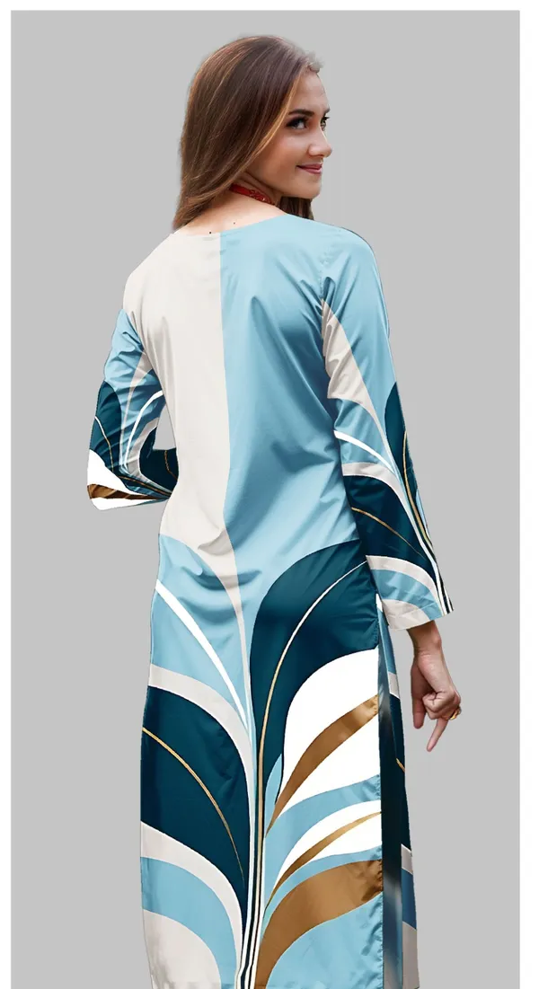 White_&_Blue_Leaf_Print_Silk_Cotton_Kurta_Pant_&_Dupatta_Set_For_Women