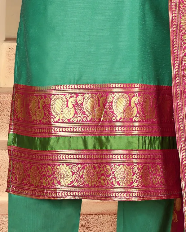 GREEN_KANCHI_COTTON_KURTA_PANT_SET_WITH_DUPATTA