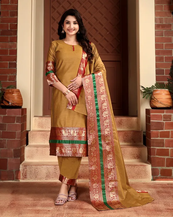 GOLD_KANCHI_COTTON_KURTA_PANT_AND_DUPATTA_SET