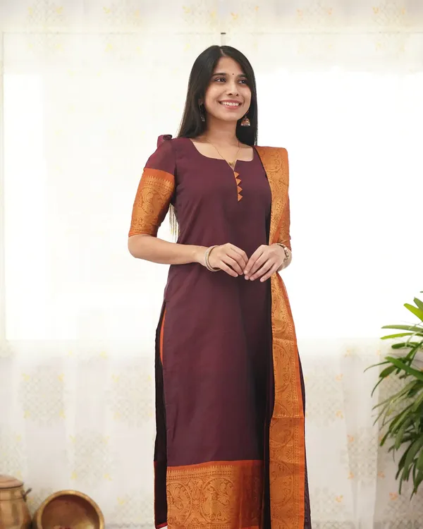 Brown_Kurta__Set_with_Dupatta