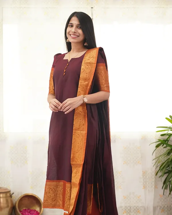 Brown_Kurta__Set_with_Dupatta