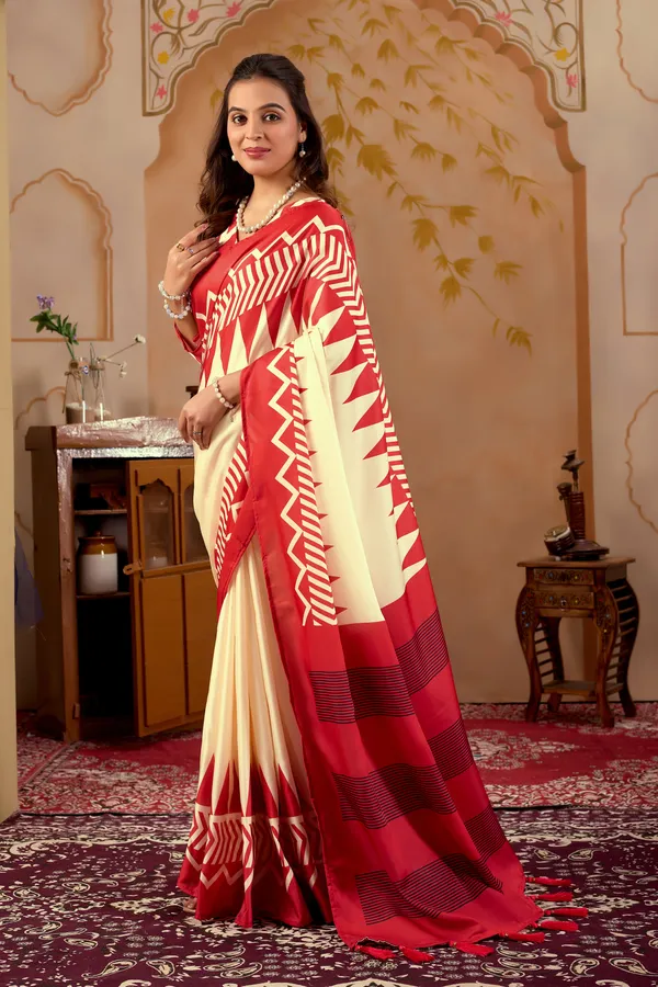 Festive_wear_Cream_and_Red_Printed_Saree