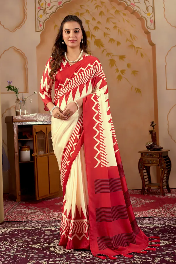 Festive_wear_Cream_and_Red_Printed_Saree