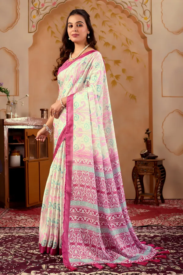 White_and_Light_Pink_Floral_Digital_Printed_Saree