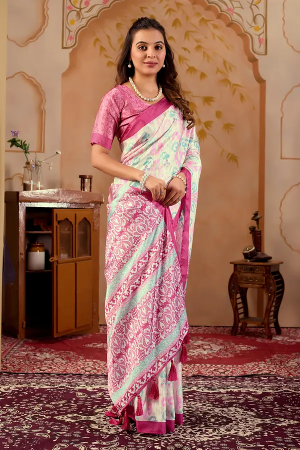 White_and_Light_Pink_Floral_Digital_Printed_Saree