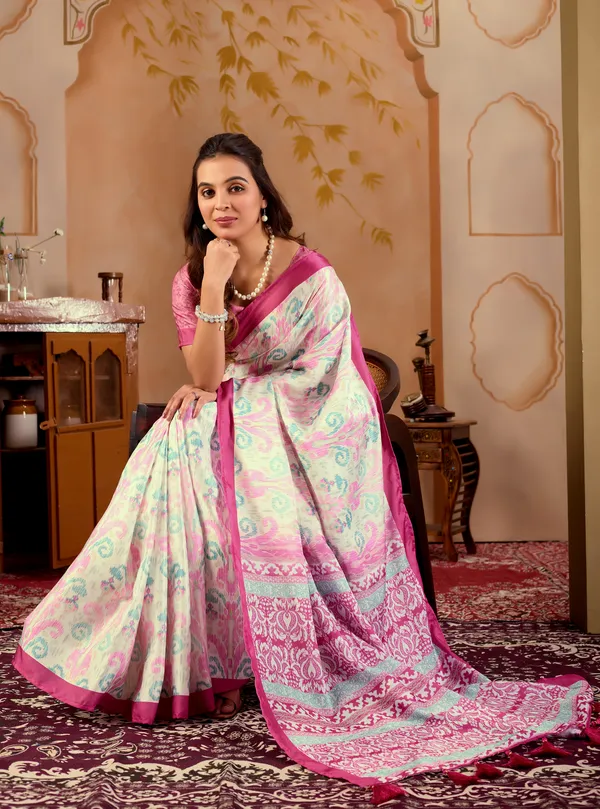 White_and_Light_Pink_Floral_Digital_Printed_Saree