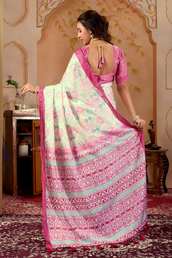 White_and_Light_Pink_Floral_Digital_Printed_Saree