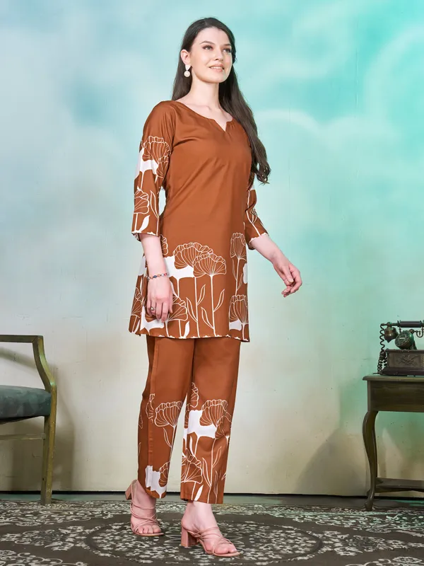 Light_Brown_with_White_Floral_Printed_Rayon_Blend_Co-ord_Set_for_Women