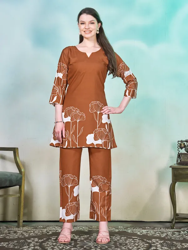 Light_Brown_with_White_Floral_Printed_Rayon_Blend_Co-ord_Set_for_Women