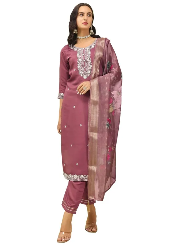 RED_CHANDERI_COTTON_KURTA_PANT_AND_DUPATTA_SET