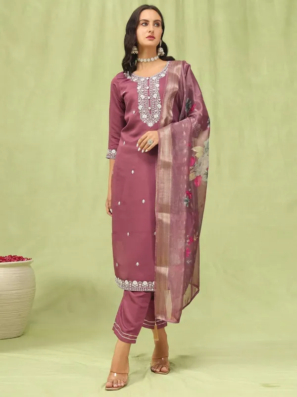 RED_CHANDERI_COTTON_KURTA_PANT_AND_DUPATTA_SET