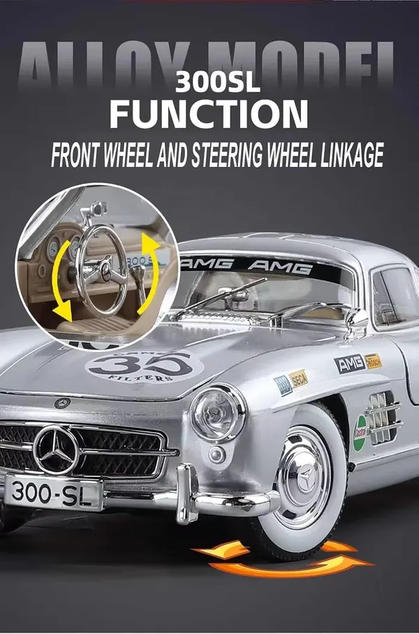 1:24_Scale_MERCEDES_Ben-Z_300SL_Die-Cast_Metal_Car_with_Sport_car_Openable_Doors_Light_and_Sound,Pull_Back_Function_Indoor_Outdoor_Toy_for_Kids_(Color_as_Per_Stock)