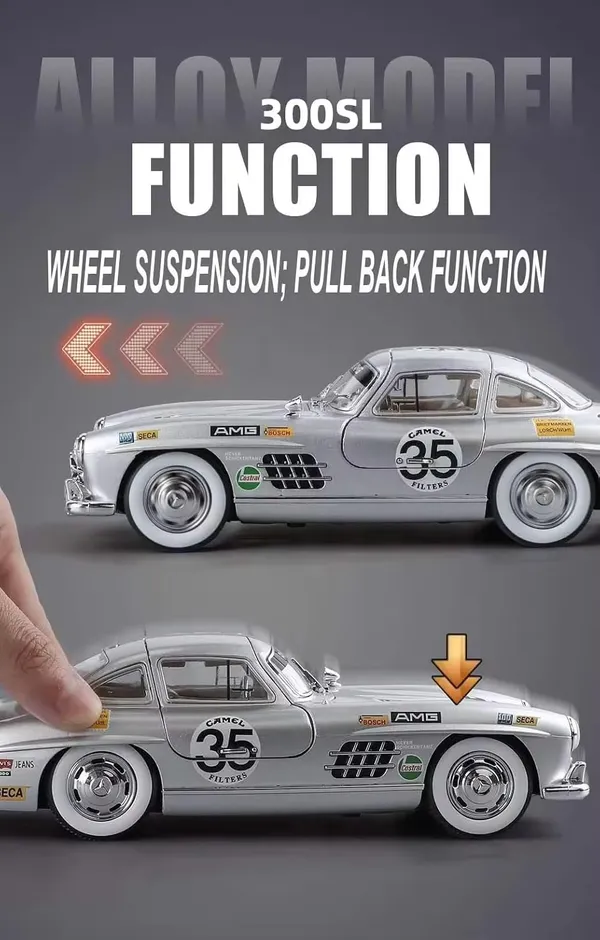 1:24_Scale_MERCEDES_Ben-Z_300SL_Die-Cast_Metal_Car_with_Sport_car_Openable_Doors_Light_and_Sound,Pull_Back_Function_Indoor_Outdoor_Toy_for_Kids_(Color_as_Per_Stock)