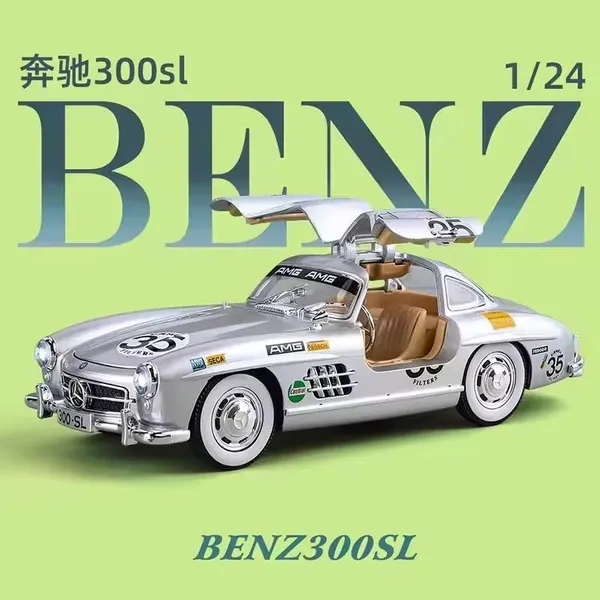 1:24_Scale_MERCEDES_Ben-Z_300SL_Die-Cast_Metal_Car_with_Sport_car_Openable_Doors_Light_and_Sound,Pull_Back_Function_Indoor_Outdoor_Toy_for_Kids_(Color_as_Per_Stock)