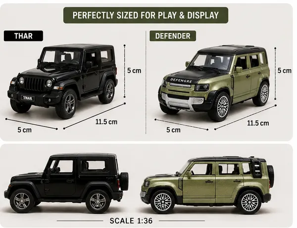 1:36_Diecast_2-Car_Set_|_Thar_+_Defender_|_Black_&_Green