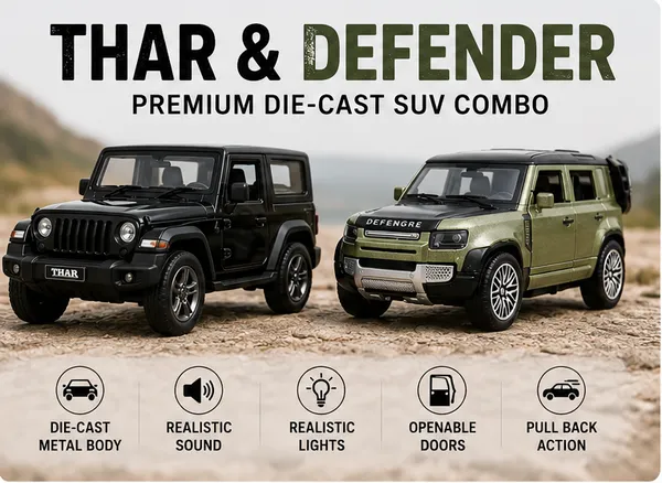 1:36_Diecast_2-Car_Set_|_Thar_+_Defender_|_Black_&_Green