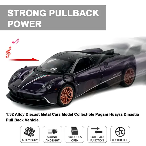 Pagani_Huayra_Dinastia_1:32_Scale_Metal_Pull_Back_Model_Car_with_Lights_and_Sound_for_Kids_-_Purple_(20cm_x_9.8cm_x_5cm)_,_multicolour