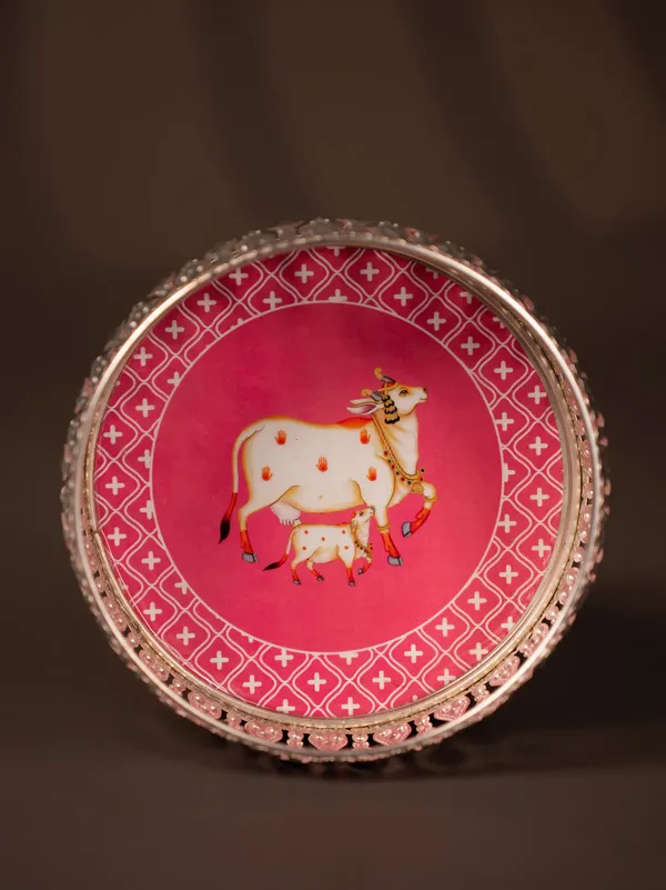 Cow_And_Calf_German_Silver_Pichwai_Print_Tray