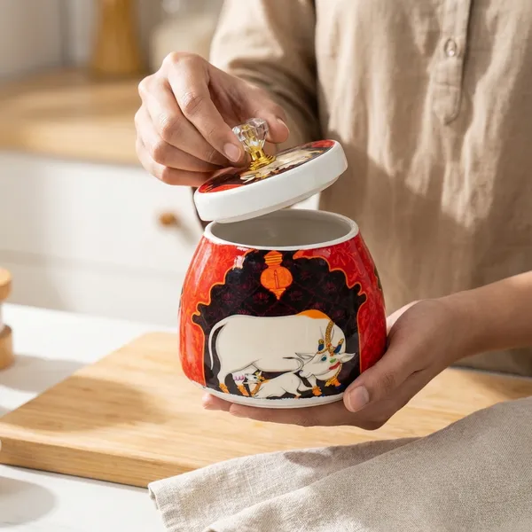 Pichwai_Jar_Cow_And_Calf_Dry_Fruit_Jar_Set_Of_2_Pcs