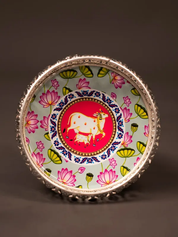 Cow_And_Calf_German_Silver_Pichwai_Print_Tray