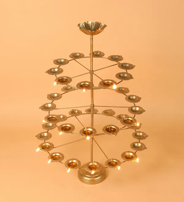 Diya_Stand_With_Beautiful_Flower_[Gold_24"]