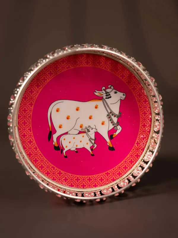 Cow_And_Calf_German_Silver_Pichwai_Print_Tray