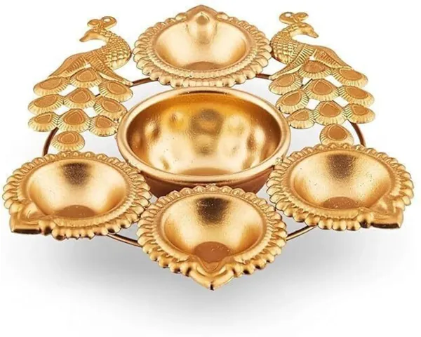 Twin_Peacock_Gold_Urli_Bowl_with_4_Tealight_Candle_Holders_for_Home_Decor_8"