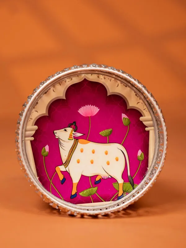 Cow_And_Calf_German_Silver_Pichwai_Print_Tray