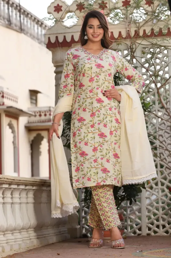 Yellow_Straight_Cotton_Printed_Embroidered_Kurta_With_Pant_And_Dupatta