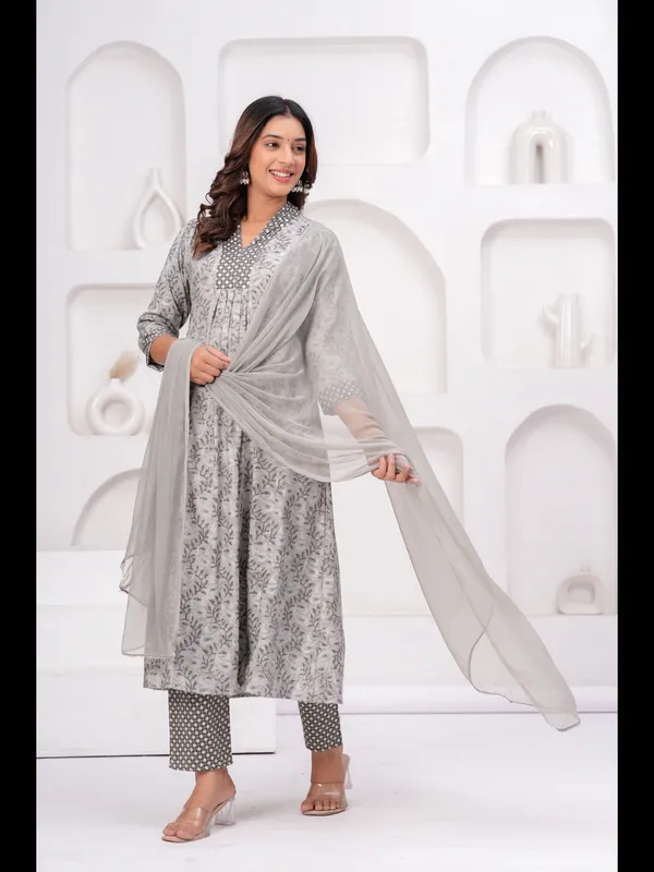 Grey_Printed_A-line_Rayon_Kurta_With_Pant_And_Dupatta