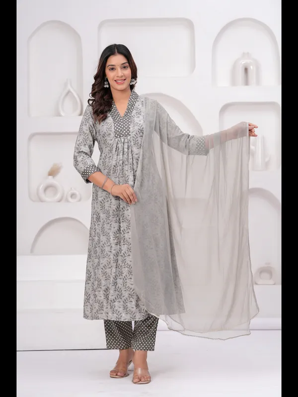 Grey_Printed_A-line_Rayon_Kurta_With_Pant_And_Dupatta