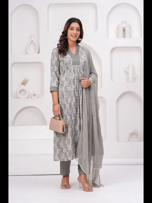 Grey_Printed_A-line_Rayon_Kurta_With_Pant_And_Dupatta