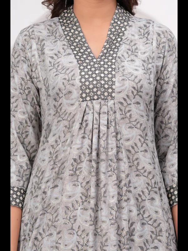Grey_Printed_A-line_Rayon_Kurta_With_Pant_And_Dupatta