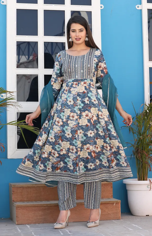 Green_Anarkali_Rayon_Printd_Embroiderd_Kurta_With_Pant_And_Dupatta_Women_And_Girls