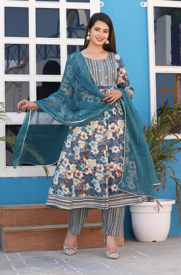 Green_Anarkali_Rayon_Printd_Embroiderd_Kurta_With_Pant_And_Dupatta_Women_And_Girls